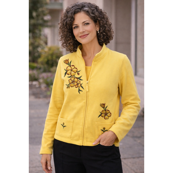 breckenridge Jackets & Blazers - Womens Breckenridge Full Zip Yellow Embroidered Sweatshirt Jacket Size S